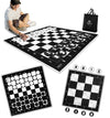 Swooc Games - 3-in-1 Giant Chess, Checkers, & Chess Tac Toe Game with Mat (4ft x 4ft) - Machine-Washable Canvas & 5" Big Foam Discs - Giant Chess Set