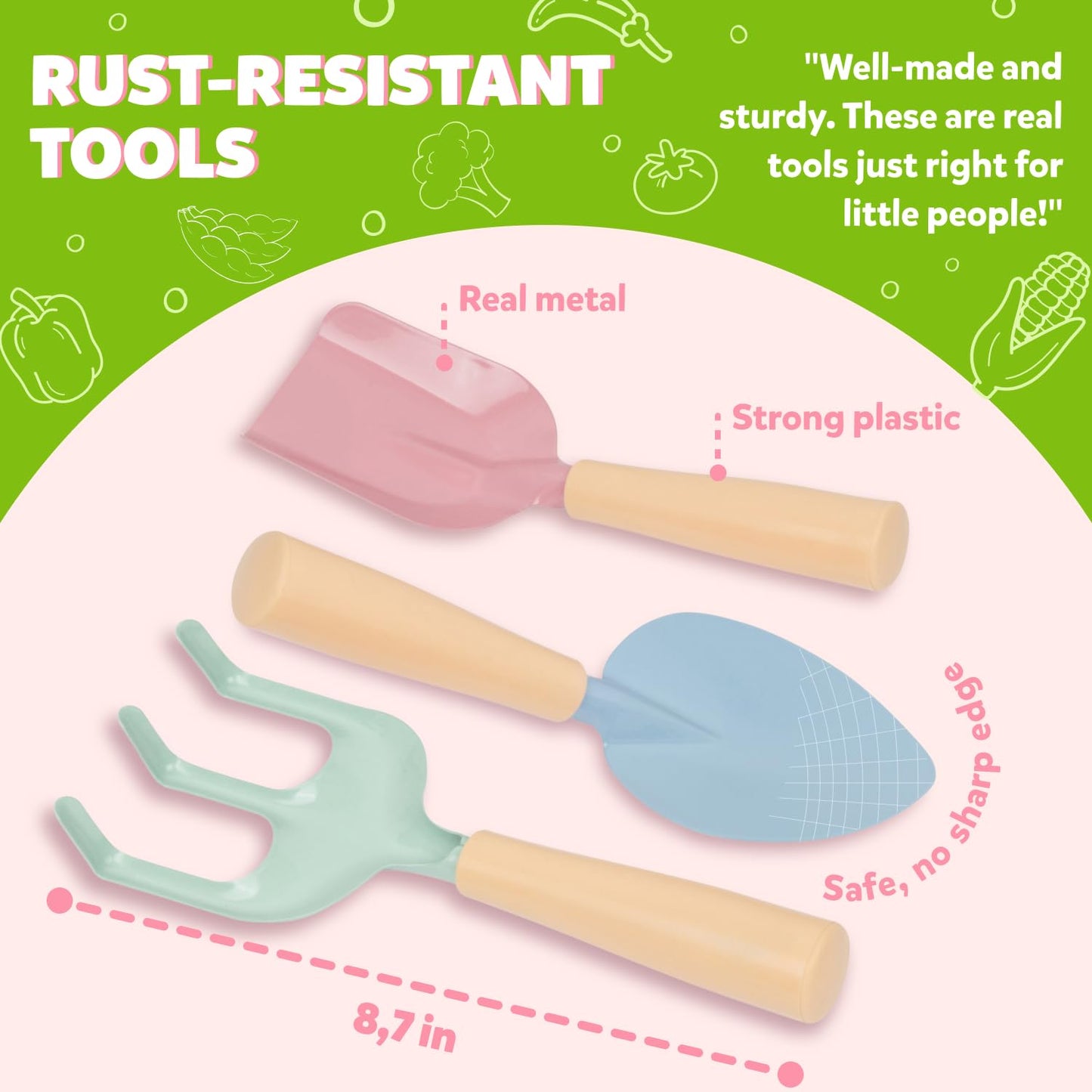 Kids Gardening Set with Watering Can - Toddlers Outdoor Gardening Kit with Planting Gloves, Shovel, Rake, Pink Tote Bag - 6PCS Kids Plant Growing Kit