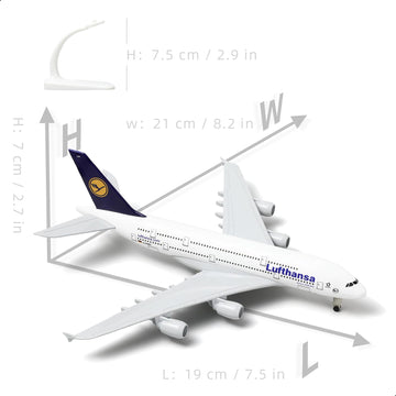 QIYUMOKE A380 German 1/300 Die-cast Metal Airplane Model Sky Jumbo a380 Model Plane with Stand (7.5 inches Long) for Aviation Enthusiast Gift or