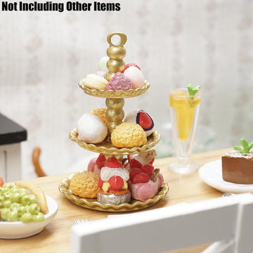 Odoria 1/12 Miniature 3-Tier Cake Stand Dollhouse Decoration Accessories, Gold