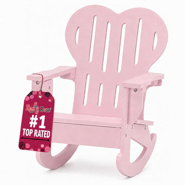 Emily Rose 18" Doll Adirondack Rocking Chair - Pink Wooden Heart-Back Design Furniture with Smooth Rocking Motion - USA Brand - Compatible