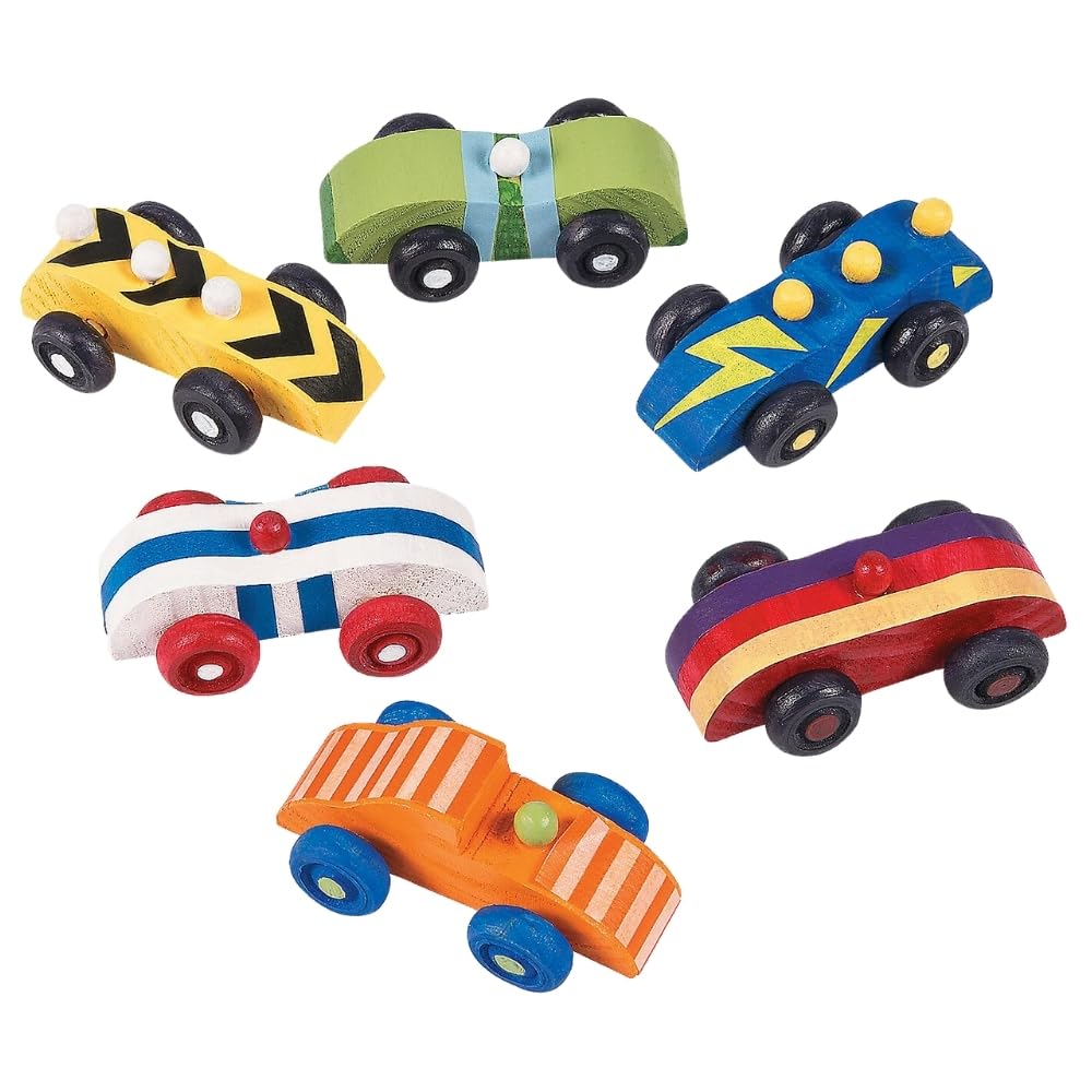 Fun Express Wooden Cars to Paint 12 Pack - DIY Crafts for Kids Ages 4-8 | Kids Crafts Wood Painting Set for Boys & Girls | Perfect for Birthday Party