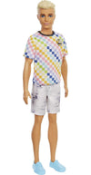Barbie Fashionistas Ken Doll #174 with Sculpted Blonde Hair Wearing Surf-Inspired Checkered Shirt, Denim Shorts & Deck Shoes