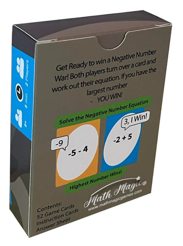 Negative Number War - A Fun Pre-Algebra Math Game for Kids 8-12 and Adults. Practice Adding and subtracting Negative Numbers While Having Fun!