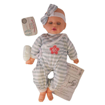 Goldberger Baby's First 19" Unbelievably Soft Baby Doll in Gray Striped PJs. Patented "Air Pillow" Tummy - Super Light and Huggable - For Toddlers 2