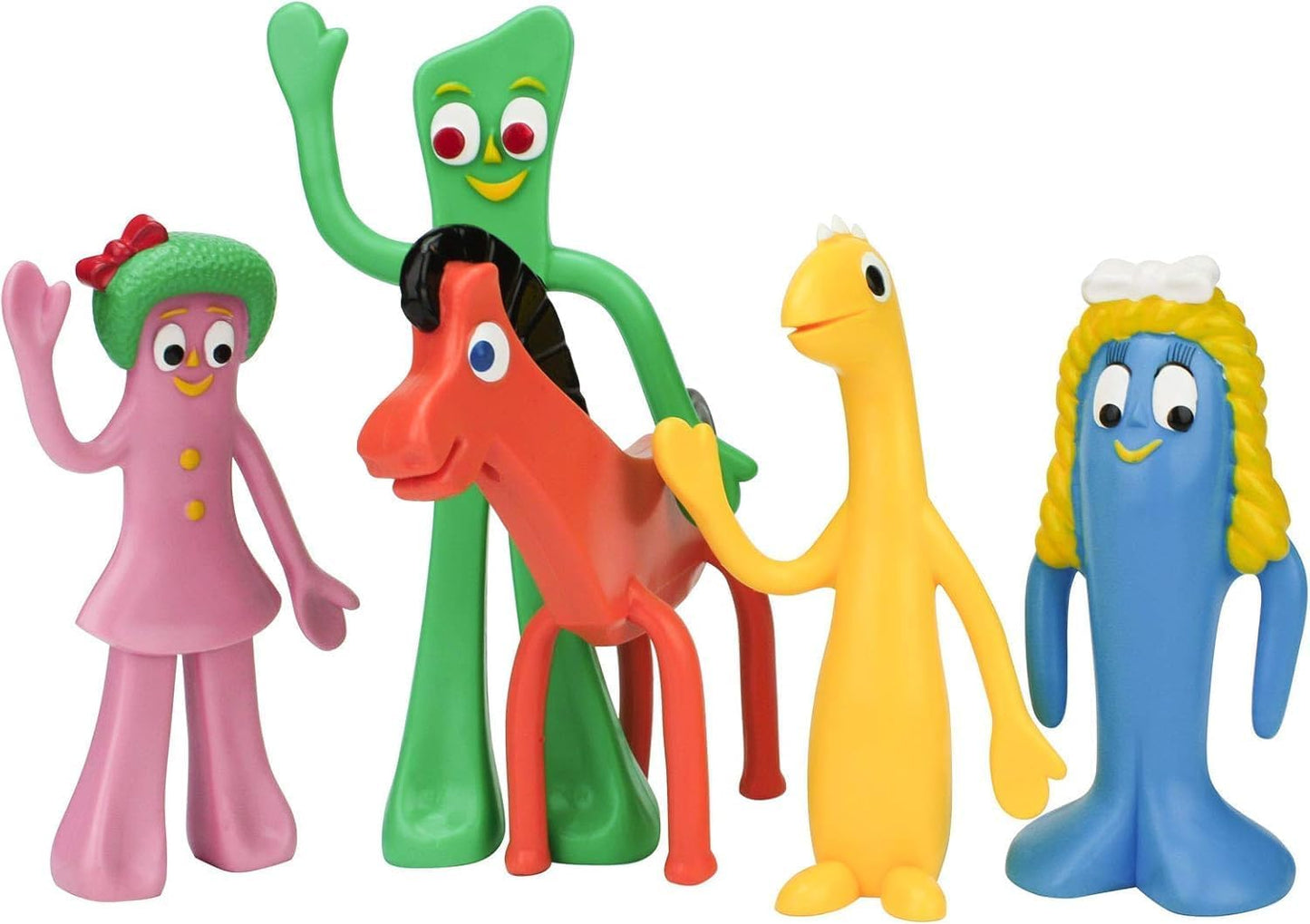 NJ Croce Gumby & Friends Bendable Action Figure Boxed Set Gumby, Pokey, Minga, Goo & Prickle Flexible and Poseable Classic Full Size Toy Set