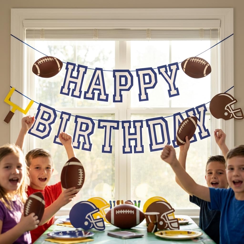 Football Happy Birthday Banner,Football Party Decorations, Happy Birthday Bunting Sign for Sport Theme Decoration