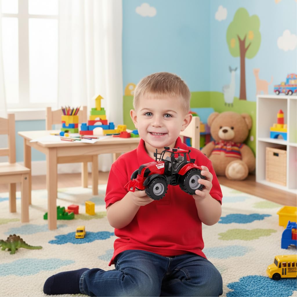 Toyland? Friction Powered Farm Tractor with Opening Bonnet - Available in Pink, Blue, Red & Green (RED)