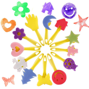 EVNEED Paint Sponges for Kids,29 pcs of Fun Paint Brushes for Toddlers.Coming with Roller,Flower Pattern Brush, Brush Set, Long Sleeve Waterproof