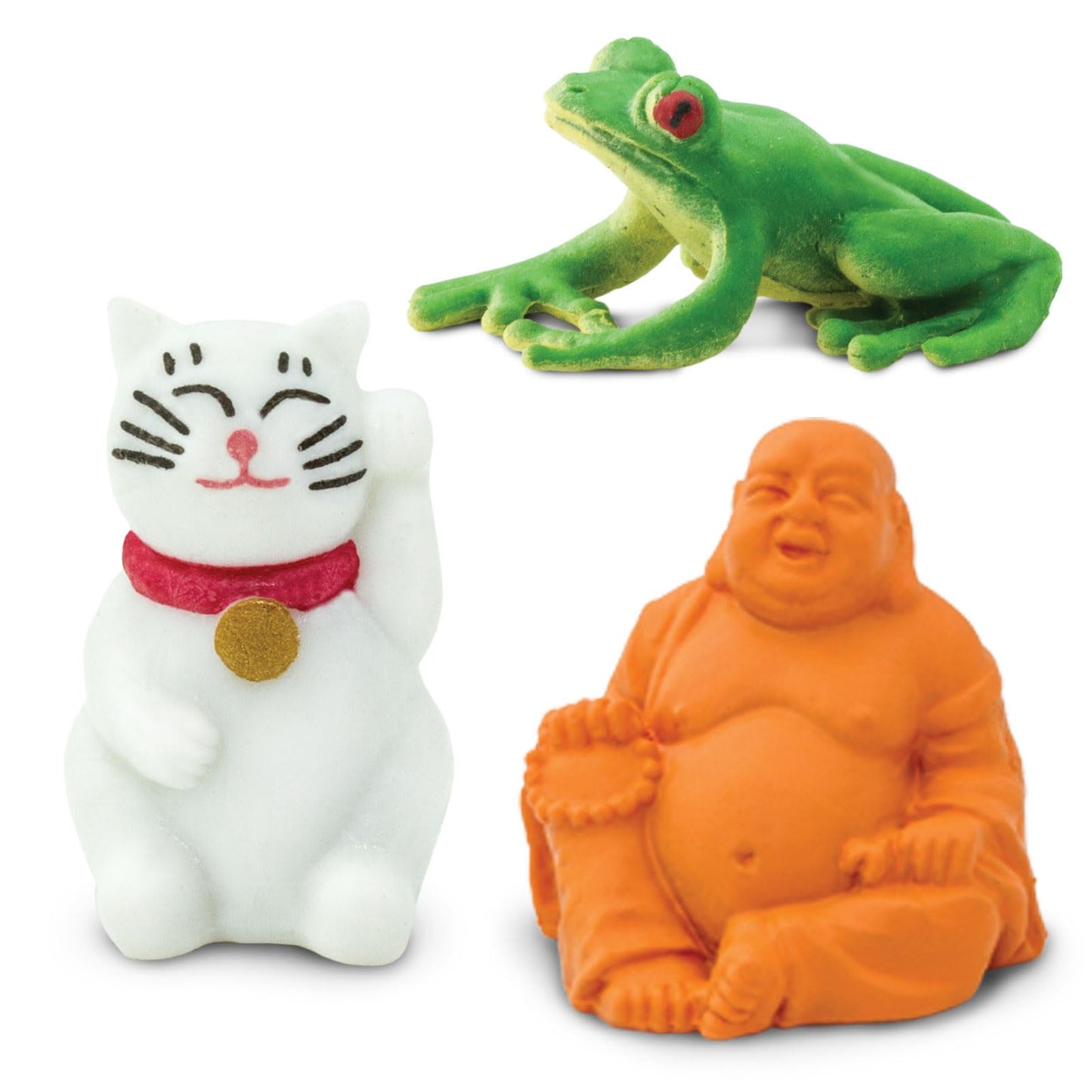 Safari Ltd. Good Luck Minis Lucky Fun Pack - 8 Mini Figurines of Frog, Ladybug, Waving Cat, Dragon, Buddha, Elephant, Rabbit, Four-Leaf Clover