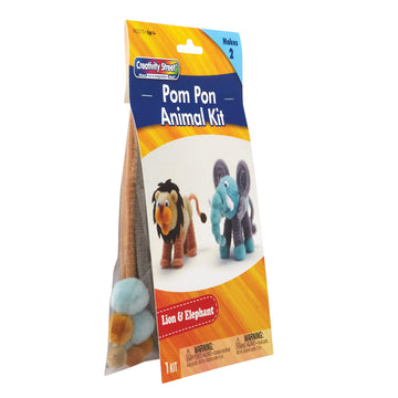 Creativity Street Pom Pon Animal Kit, Lion & Elephant, Assorted Sizes, 1 Kit Makes 2 Animals