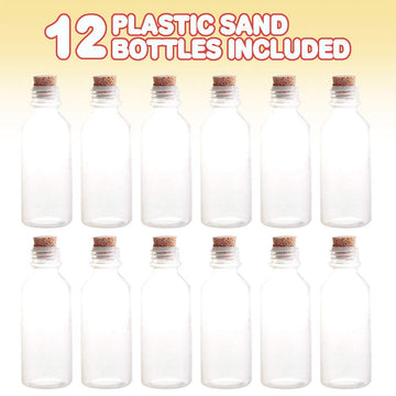 ArtCreativity 12pcs/2oz Plastic Sand Art Bottles with Corks - 3.75” Bulk Sand Art Bottles for Sand Art Kit, Message in a Bottle, Wedding Invitations