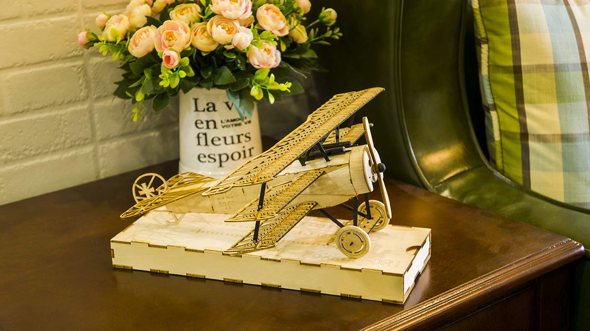 3D Wooden Puzzles DIY Fokker DR1 Triplane Model Aircraft Kit, Laser Cut Balsa Wood Model Airplane Kits to Build for Adults, WW1 Wooden Models Airplane