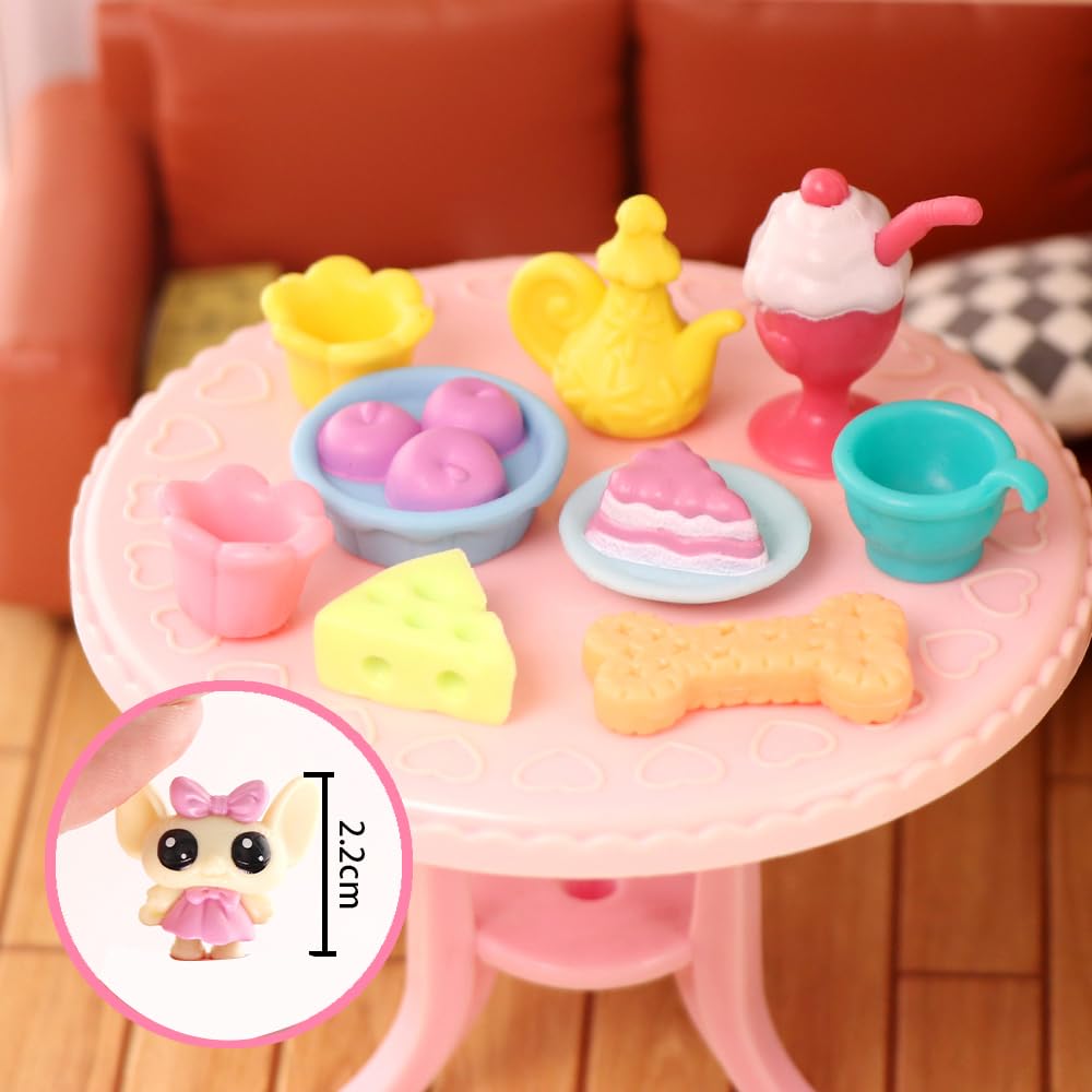 15 Pcs Miniature Pet Figure Accessories Set - Random Dress Clothes Bow Collar Food Drink for lps Shorthair Cat Collie Dachshund Cocker Spaniel