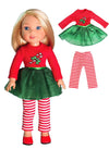 American Fashion World Candy Cane Tutu Dress Set for 14-Inch Dolls | Leggings Included |Premium Quality & Trendy Design | Dolls Clothes | Outfit
