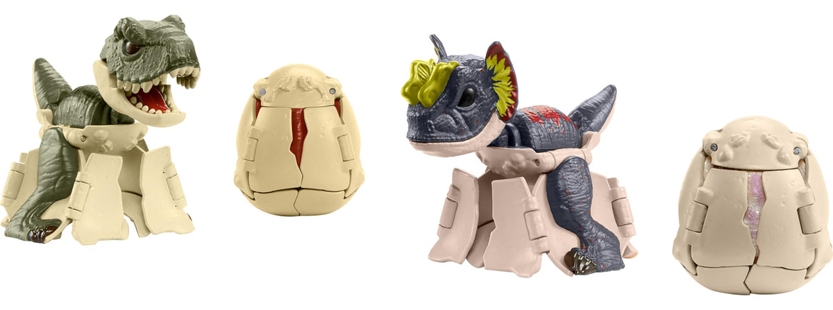 Mattel Jurassic World Hidden Hatchers Figure 4-Pack, Survival Instinct Set with 2-in-1 Transforming Toy, 8-Step Egg to Dinosaur