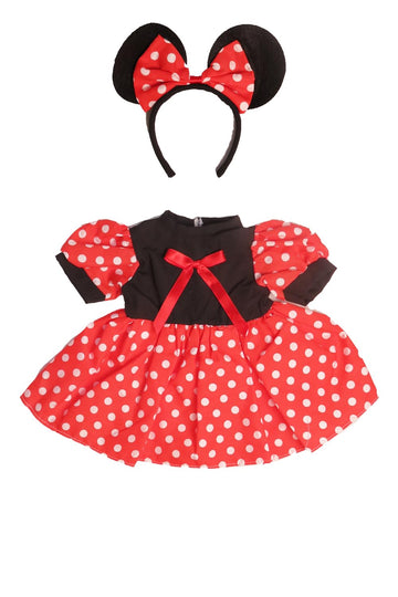 American Fashion World Little Mouse Costume for 18 Inch Dolls - Red, White & Black Polka Dot Dress with Mouse Ear Headband