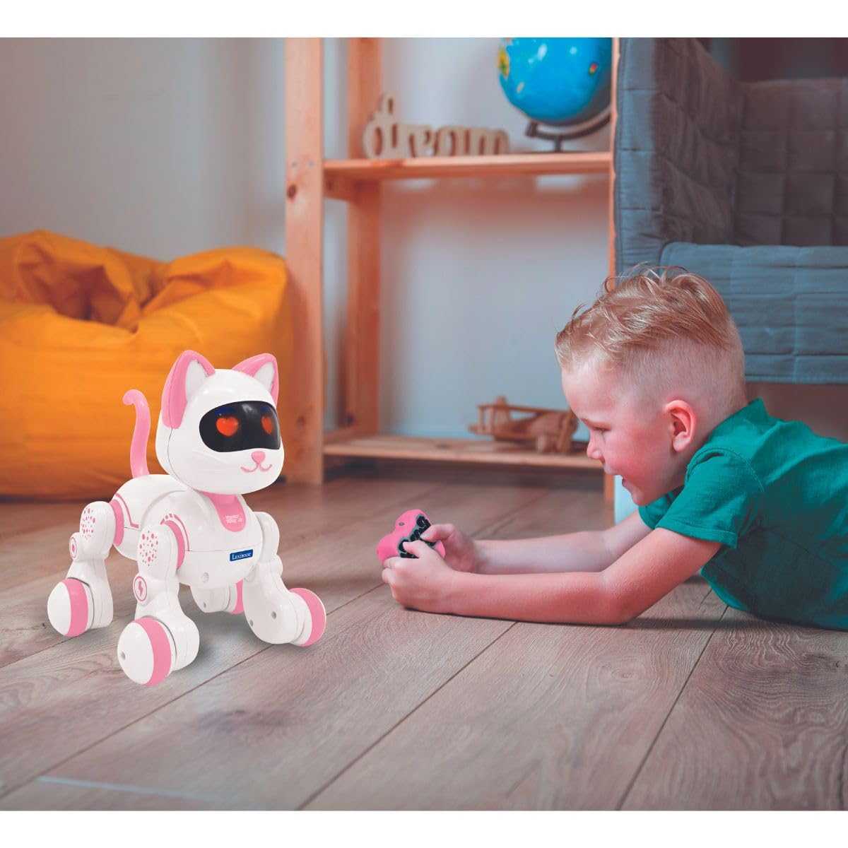 LEXiBOOK, Power Kitty Jr., Remote Control cat to Train, Waddles Like a Real cat, Interactive Eyes, STEM programmable, Rechargeable Battery