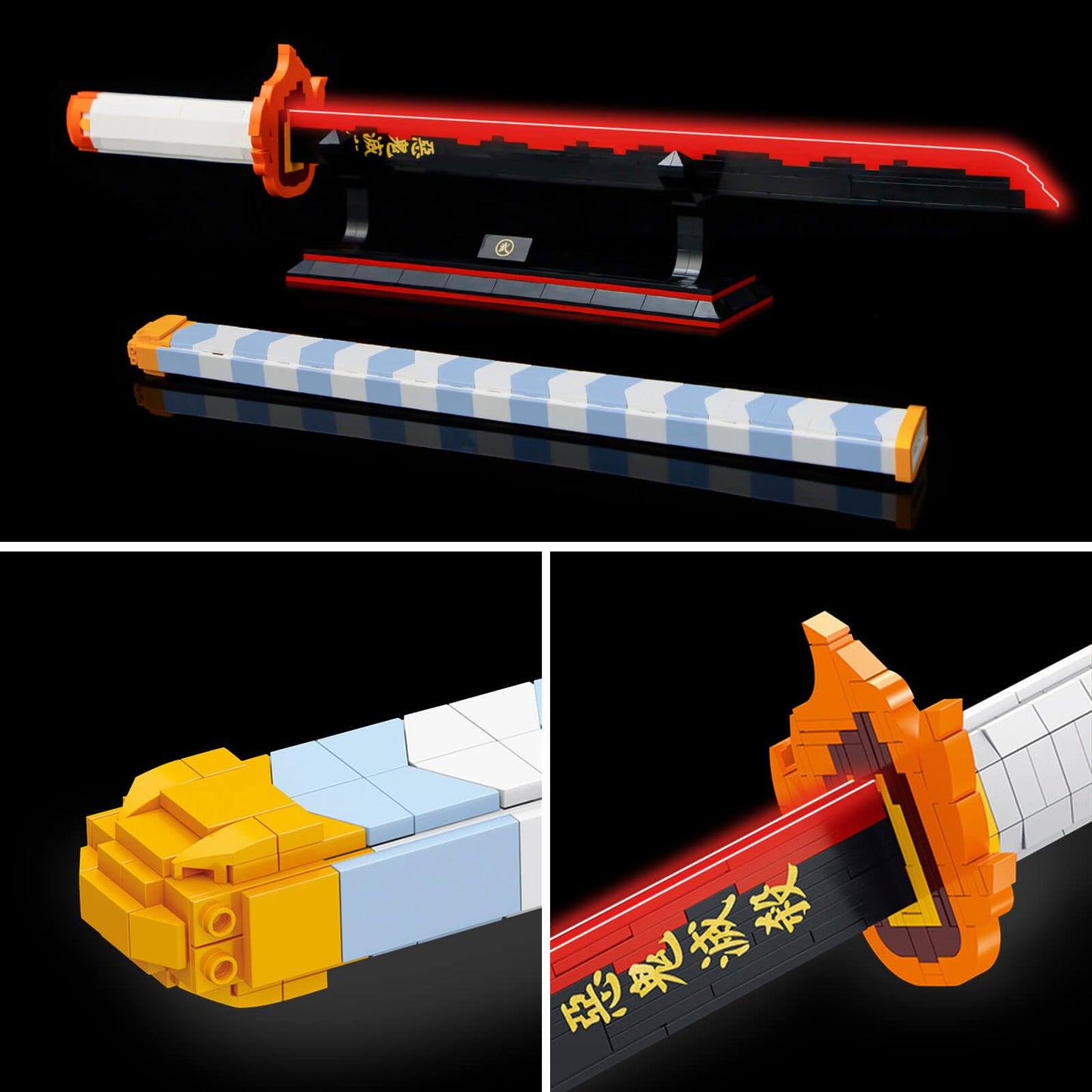 HIGH GODO Demon Anime Sword Building Set, 27in Rengoku Kyoujurou Sword Building Block with Scabbard and Stand, Cosplay Anime Sword Set for Adults