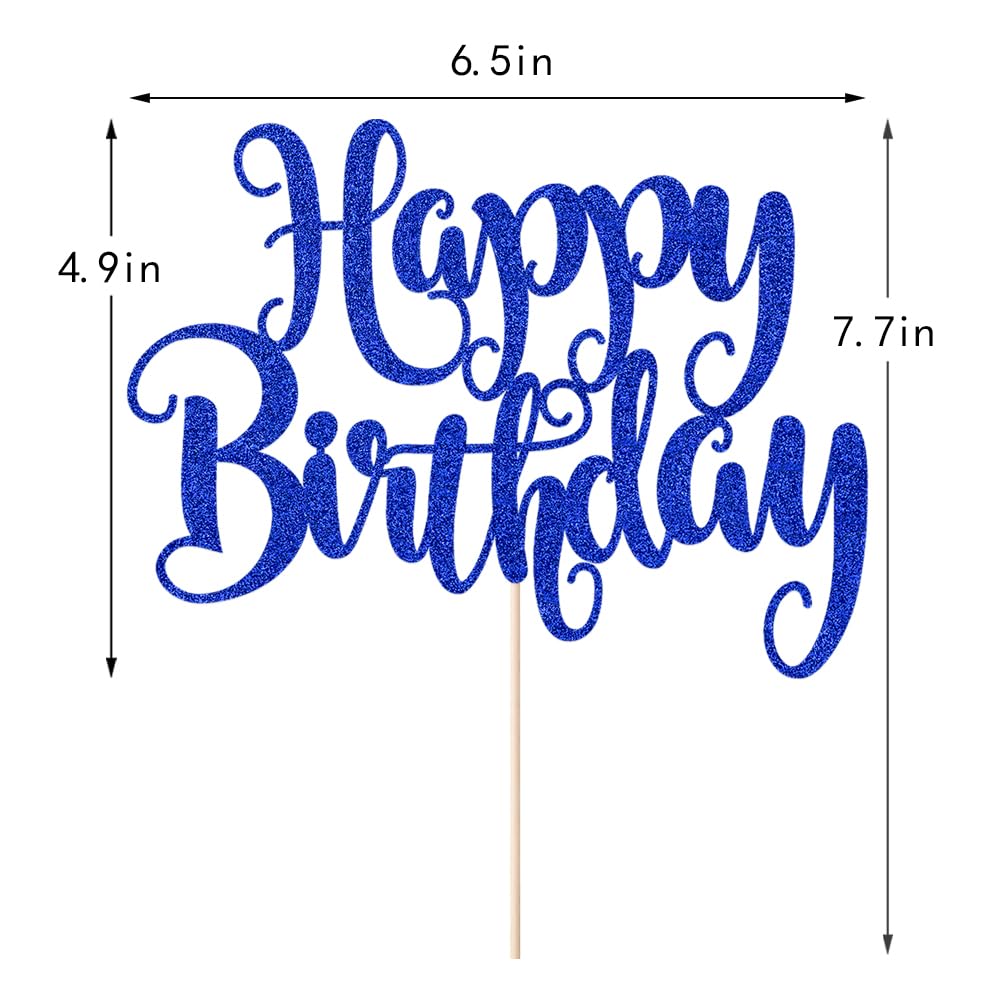 FmiyunEea Happy Birthday Cake Topper- Glitter Happy Birthday Cake Decor, Handmade Anniversary/Birthday Party Supplies (Deep blue)