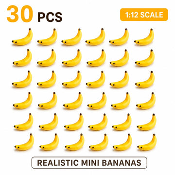 30Pcs Yellow Mini Plastic Artificial Bananas 1/12 Scale Dollhouse Accessories, Realistic Miniature Fruit Models for Fairy Garden Kitchen Decor and DIY