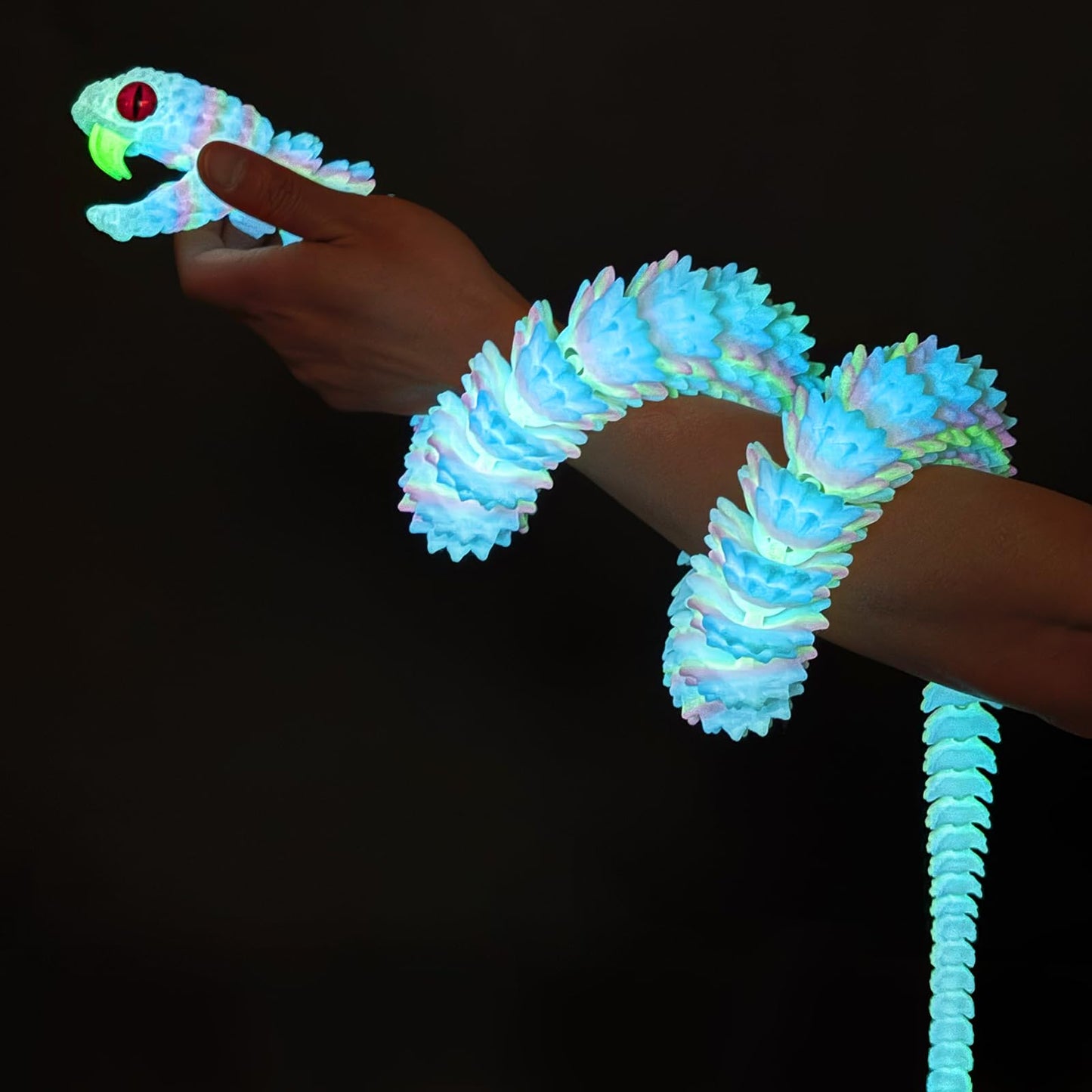41.7in Giant 3D Printed Snake Realistic Large Toy Snake Figurine, Flexible Snake Model with Noctilucent Movable Teeth for 3D Printed Animals