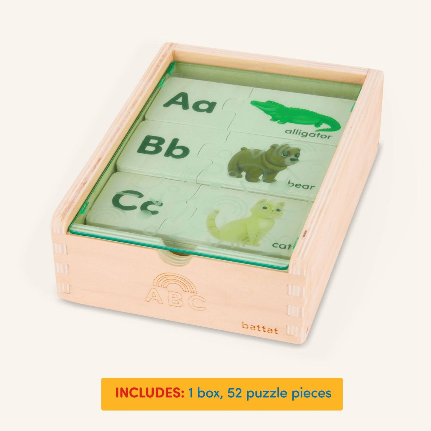 Battat One-Match Alphabet Puzzle, Self-Correcting Wooden ABC Box, Alphabets
