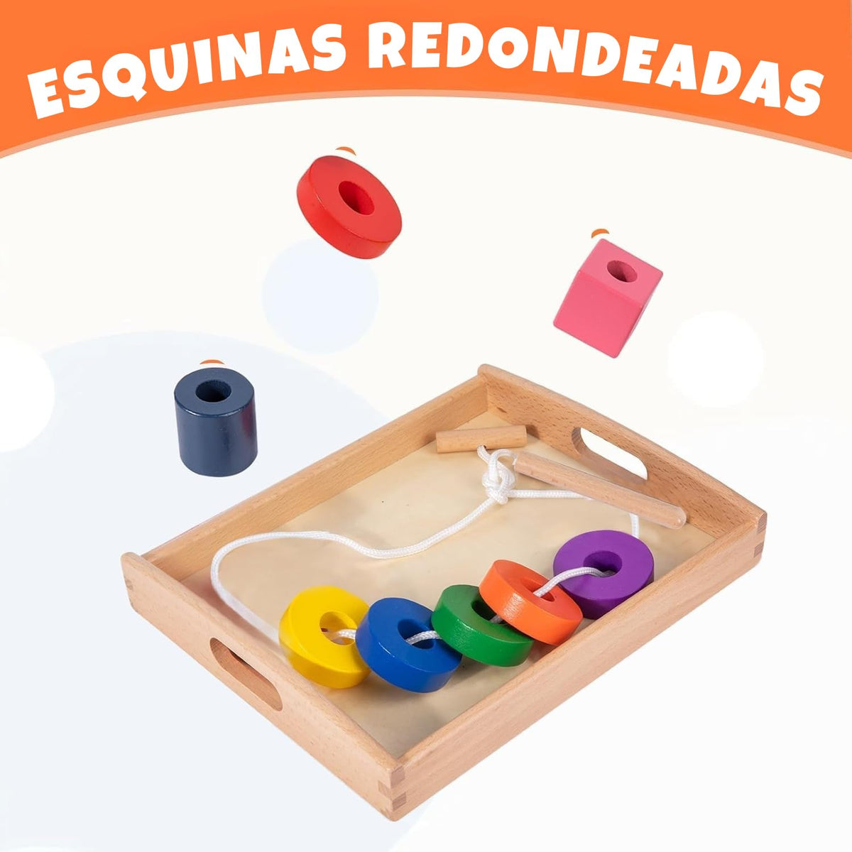 Adena Montessori Wooden Lacing Bead Set with Tray, 1-3y