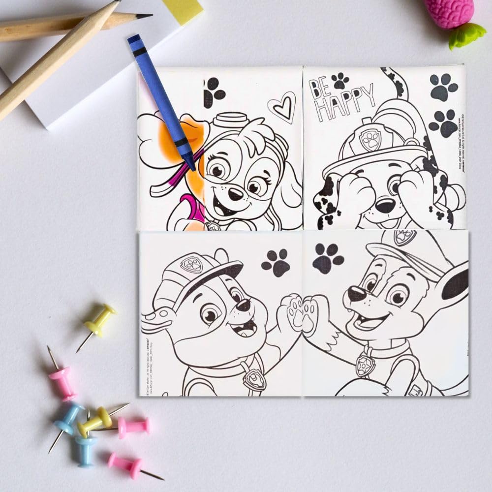 Paw Patrol DIY Canvas Painting Set - 4 Colorful 4"x4" Canvases, 1 Paint Brush, 6 Vibrant Paints - Unleash Creativity & Foster Imagination - Perfect