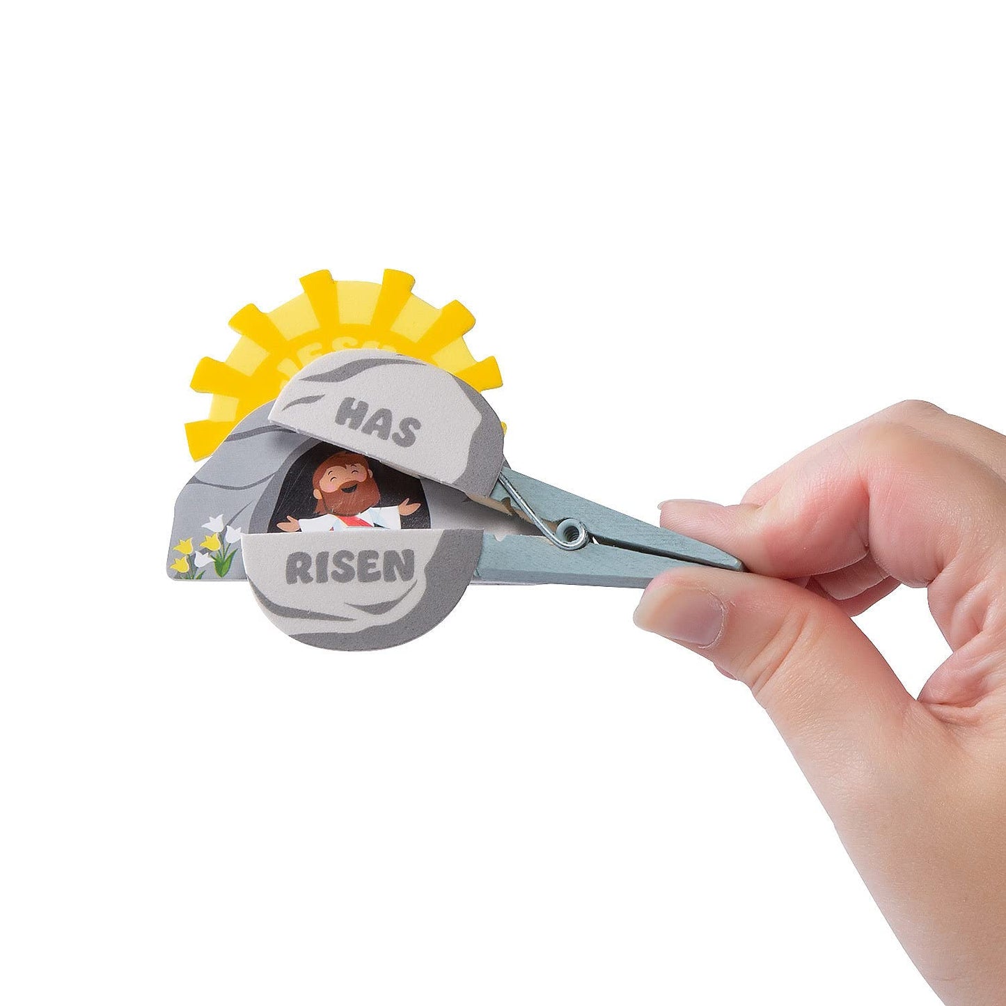 Fun Express Easter Jesus Has Risen Tomb Clothespin Craft Kit - Religious DIY Craft for Kids Easter Activities Perfect for Sunday Schools Church Events