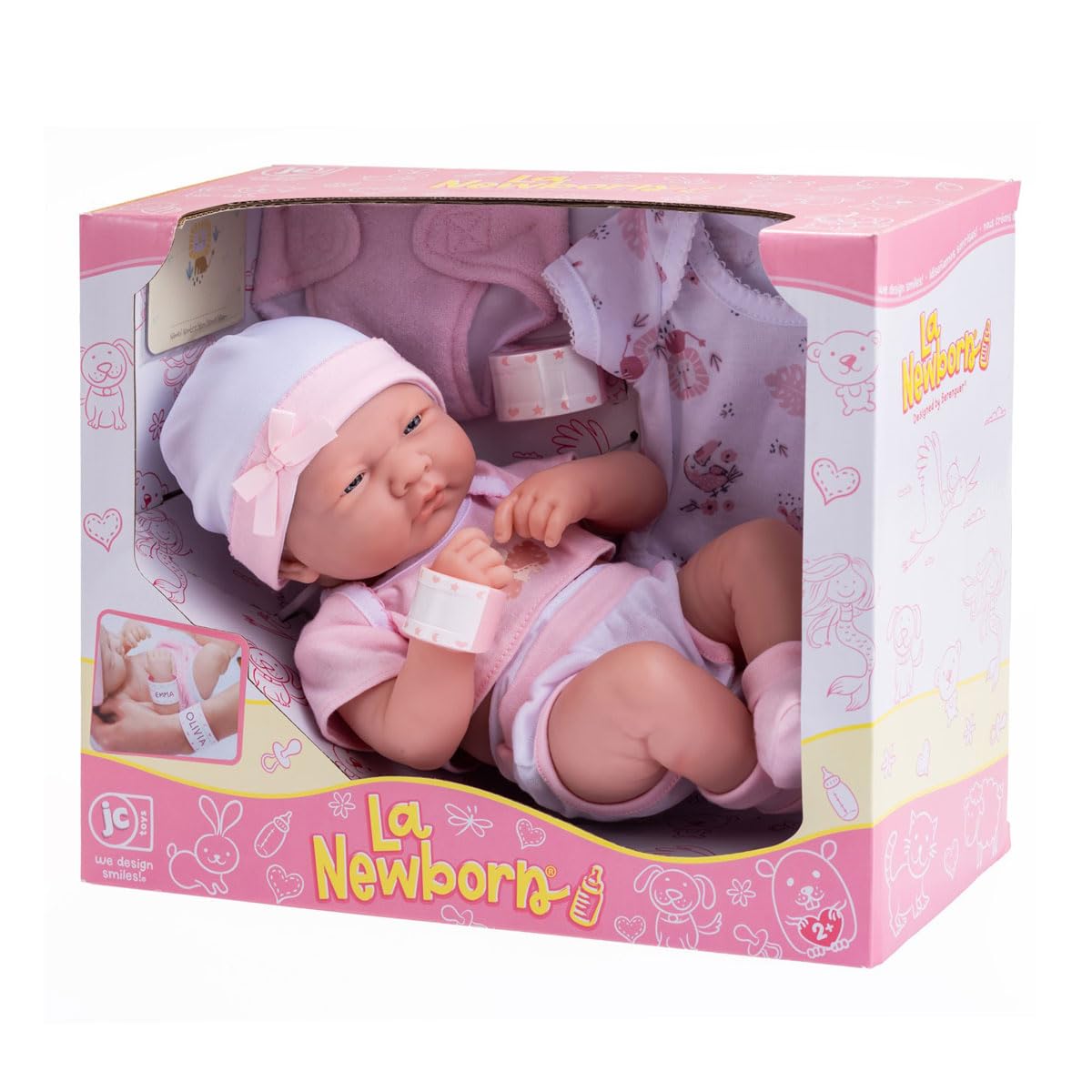 8 piece Layette Baby Doll Gift Set | JC Toys - La Newborn Nursery | 14" Life-Like Doll w/ Accessories | Pink | Ages 2+