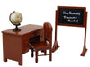 The Queen's Treasures 18 Inch Doll Furniture & Accessories, Vintage Style Wooden School Teachers Desk with Drawers that Open & Close, Globe,
