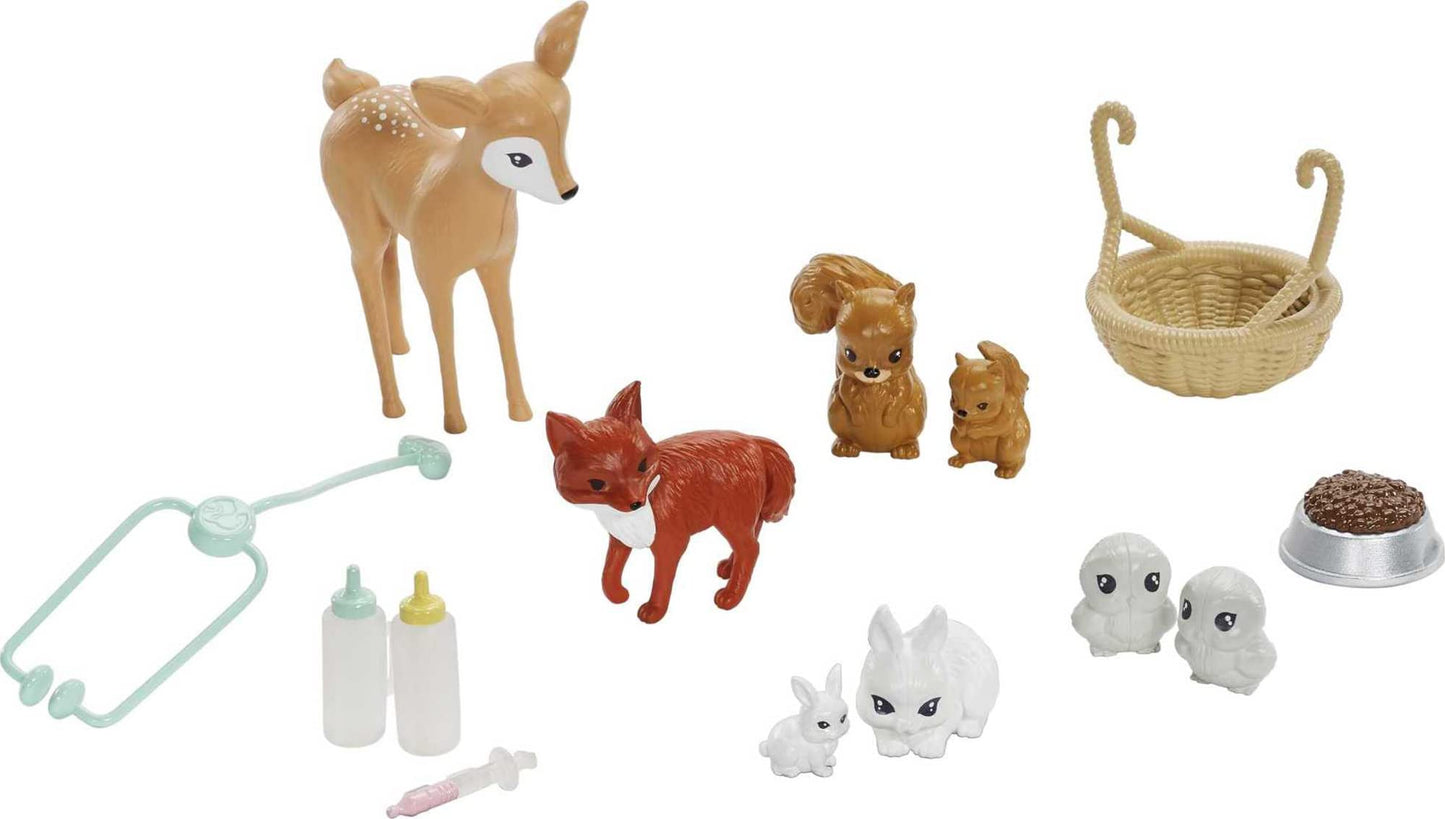 Barbie Vet Doll & Playset, Animal Rescuer Theme with 8 Wildlife Figures, Treehouse, Care Station, Rope Bridge & Accessories