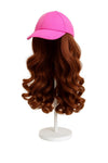 Wig Cap with Colorful Hats and Attached Hair - Fits 14-Inch and Up Dolls, Stylish Doll Accessory (Pink/Brunette)