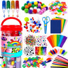 FUNZBO Arts and Crafts Supplies for Kids - Toddlers Craft Kit with Glitter Glue Stick, Pipe Cleaners, Pom Poms, Popsicle Sticks Tools, DIY School