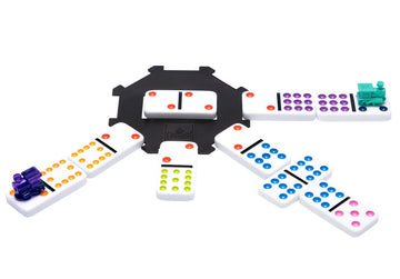 Mexican Train Dominoes - Beautiful Color Dot Double 12 Dominoes Set - Includes Train Markers and Hub by Pressman Multi Color, 5"