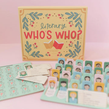 Pippi Post Literary Who's Who Classic Board Game, 28 Character Cards, Book Themed Guessing Game with Character Profiles, 11.5x13.75 Inches, Two Player