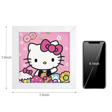 Hupalun Diamond Art Painting Kits for Kids, Kitty Diamond Art for Kids Ages 4-8-12, Hello Kitty Gem Kit Crafts Beginners with Frame for Gift Home Wall