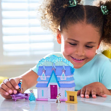 Disney Store Official Princess Micro Toy Set - Frozen - Set Includes Micro Figures of Elsa, Anna, Olaf, & Their Castle - Portable Playset with Handle