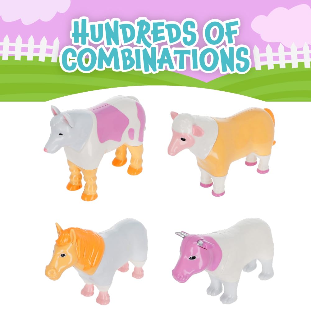 POPULAR PLAYTHINGS Magnetic Animals for Toddlers 1-3, Mix or Match Animal Toys, Set of 4 Gift for Kids - Pastel Farm Animals