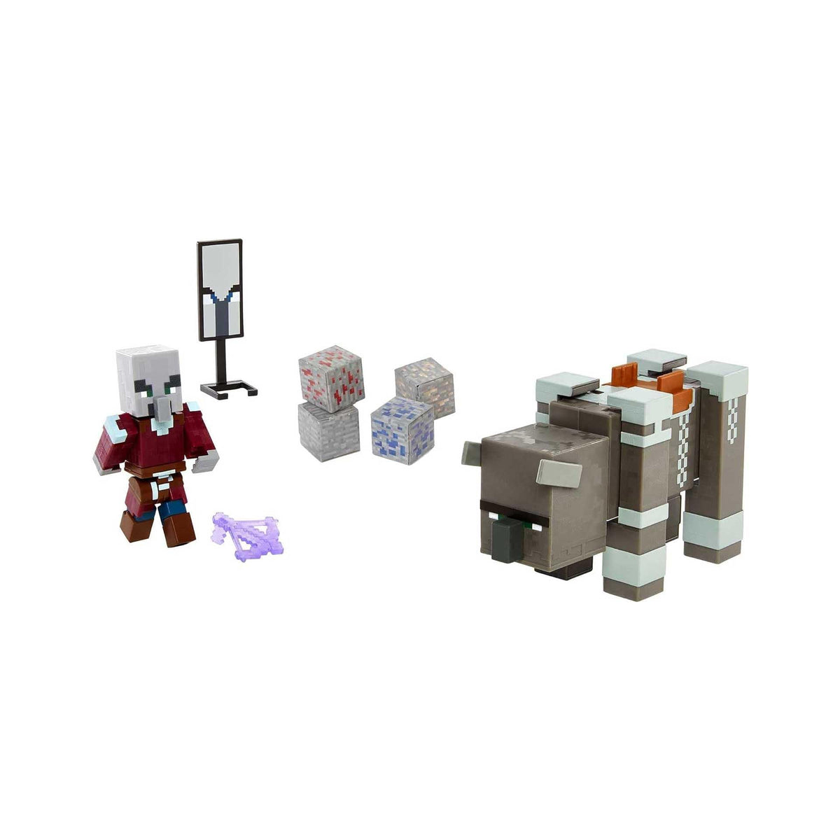 Mattel Minecraft Craft-a-Block 2-Pk, Ravager & Raid Captain Action Figures & Toys to Create, Explore and Survive, Authentic Pixelated Designs,