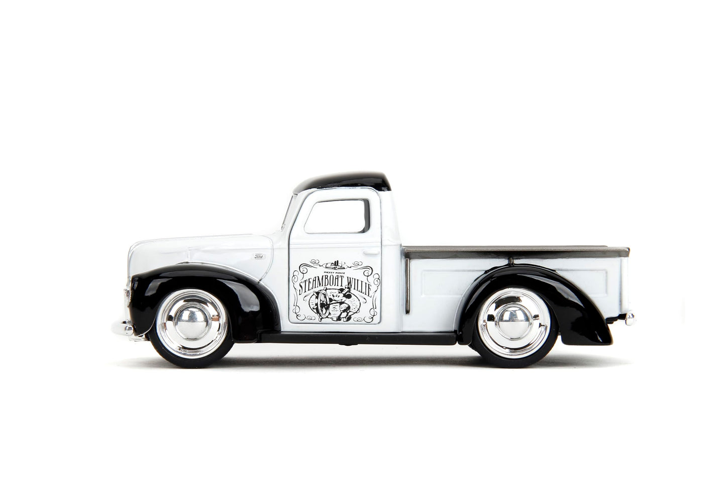 Jada Toys Disney Steamboat Willie 1941 Ford Pickup - Disney Mickey Mouse 1:32 Scale Die-Cast, Opening Doors, Rubber Tires - Collectible for Adults