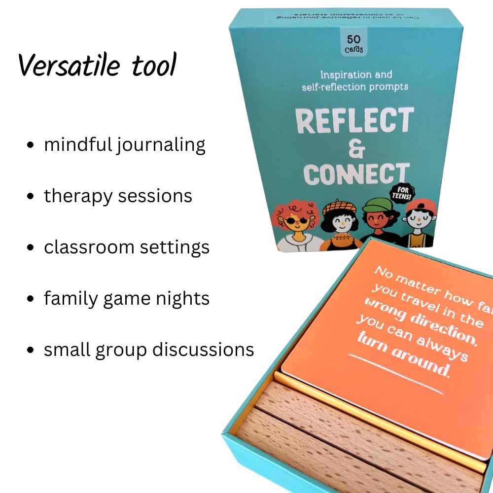 Conversation Cards for Teens - Motivational & Affirmation Quote Deck with Journal Prompts, Double-Sided with Display Stand | Therapy & Classroom