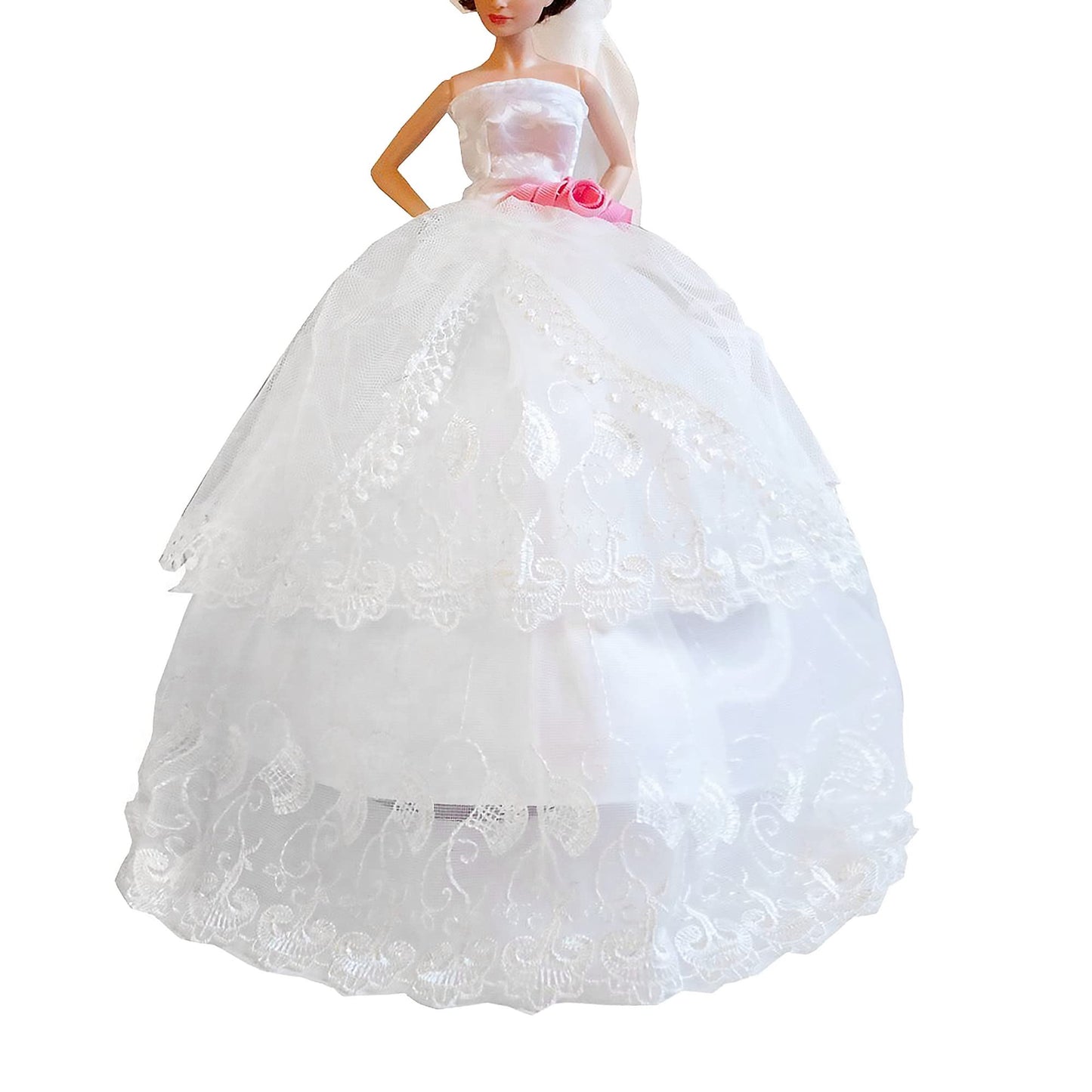 Peregrine Romantic Silver White Ball Gown Strapless White Vine Floral Print Dress for 11.5 inches Dolls