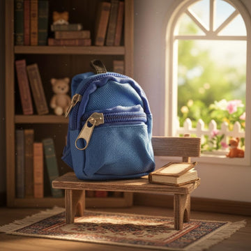 Blue Mini Doll Backpack School Bag Model Dollhouse School Accessory for 1/6 Scale Décor,Simulation Mini School Bag Model, for Doll House Furniture