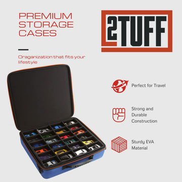 2TUFF Collectible Toy Car Storage Case and Organizer Storage Case with 48 Compartments and 2 Removable Trays - Toy Display Case Compatible with Most