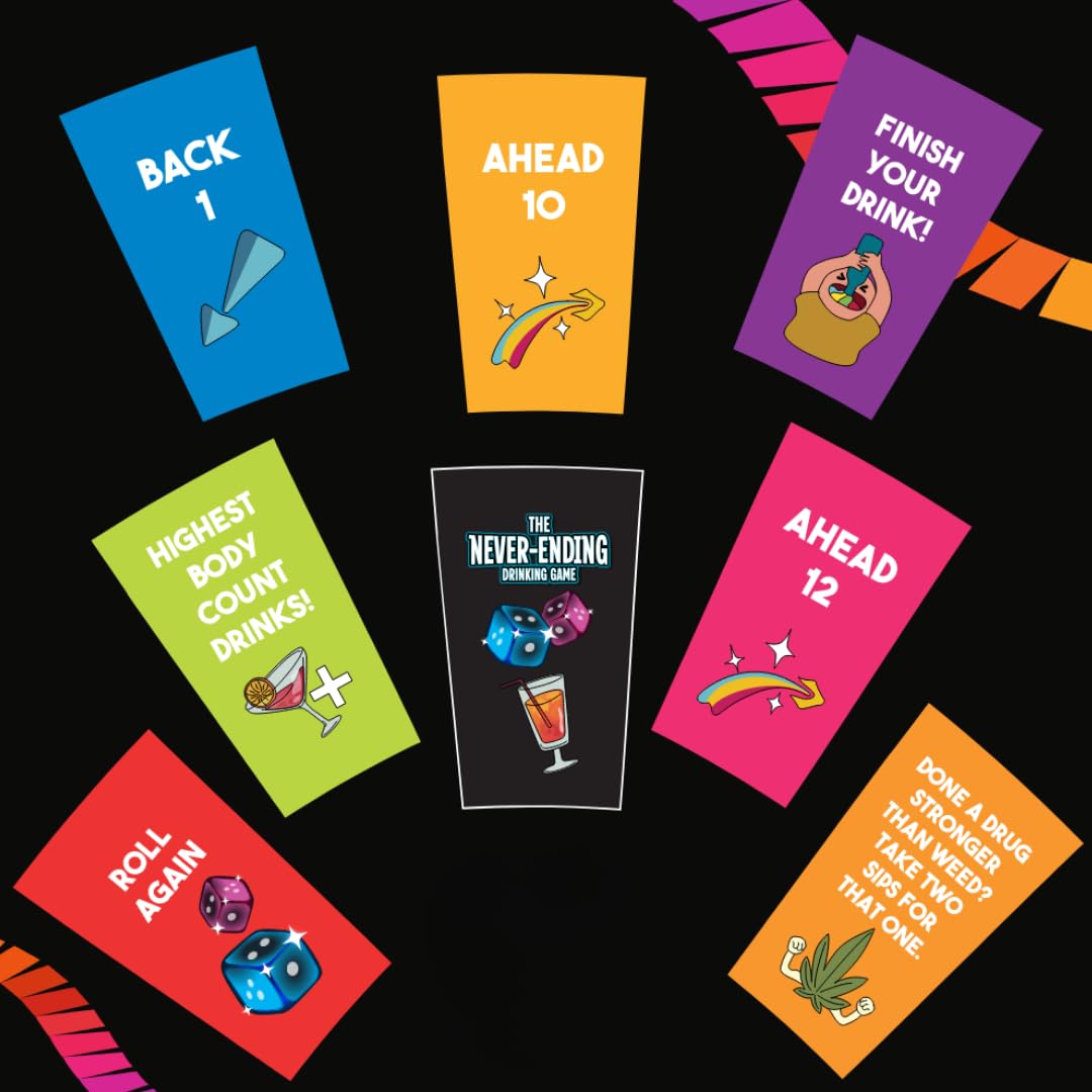 The Never-Ending Drinking Game Board Game For Adults 21+ - Dice & Dare Party Game for 2+ Players, Funny Adult Drinking Game for Parties, Pregames
