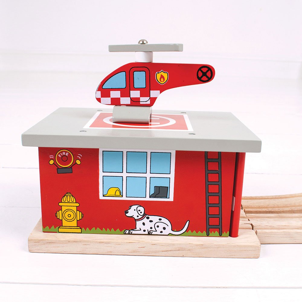 Bigjigs Rail Firestation Shed, Red