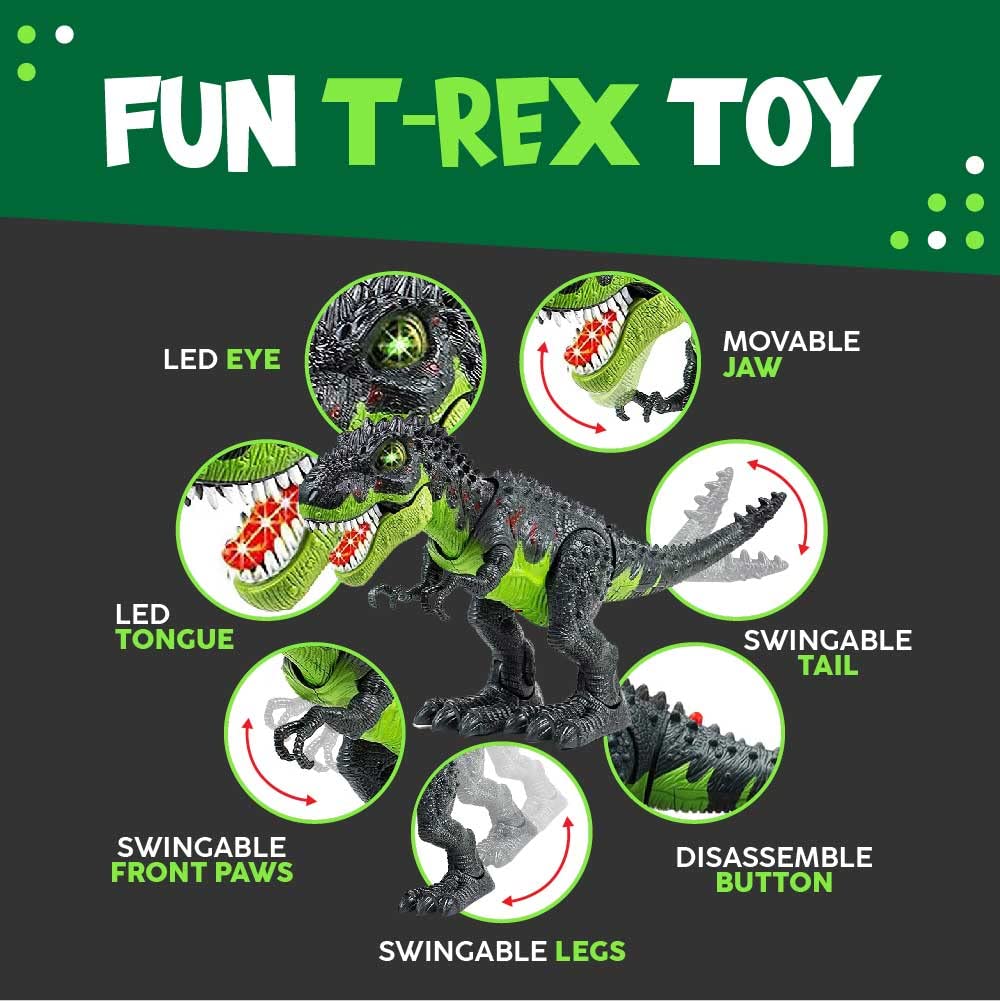 Toysery Tyrannosaurus T-Rex Walking Dinosaur Kids Toy. LED Lights and Realistic Sounds, for Kids 3-12 Years Old Boys and Girls (Colors May Vary)