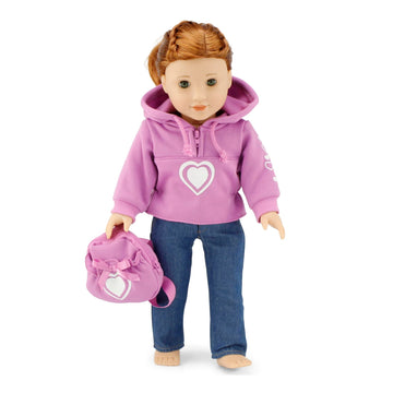 Emily Rose 18-inch Doll Pink Hoodie Outfit - 3-Piece Set with Sweatshirt, Jeans & Matching Backpack - Gift Boxed 18” Doll Clothes - Compatible